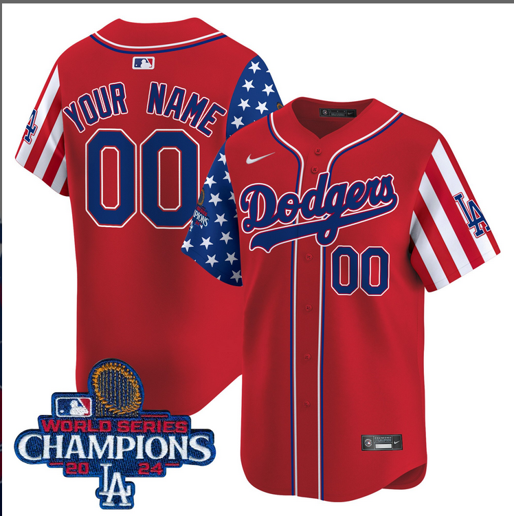 Men MLB Los Angeles Dodgers Custom American Style red 2024 World Series Champions  Limited Jersey